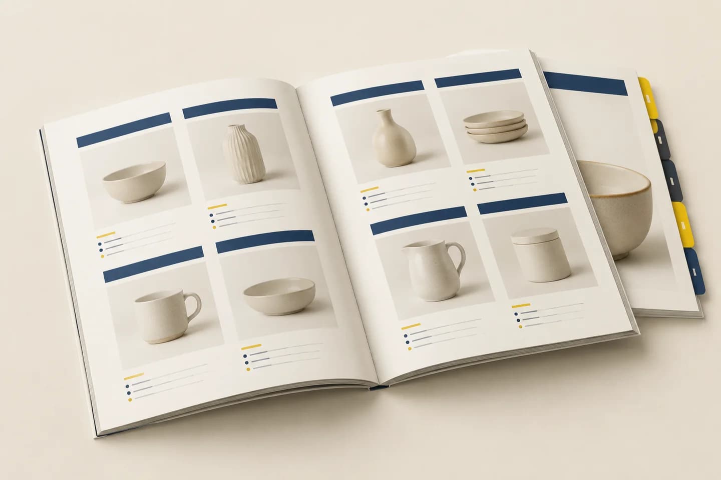 Product catalog with repeated image-and-specification layouts and a section tab