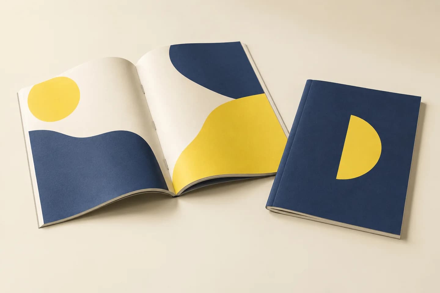 Magazine centerfold with staple binding beside a separate-cover issue