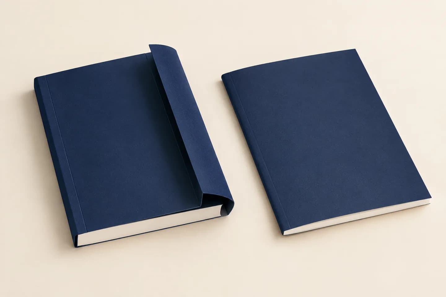 Paperback cover with an inward French flap, scored hinge and glued page block