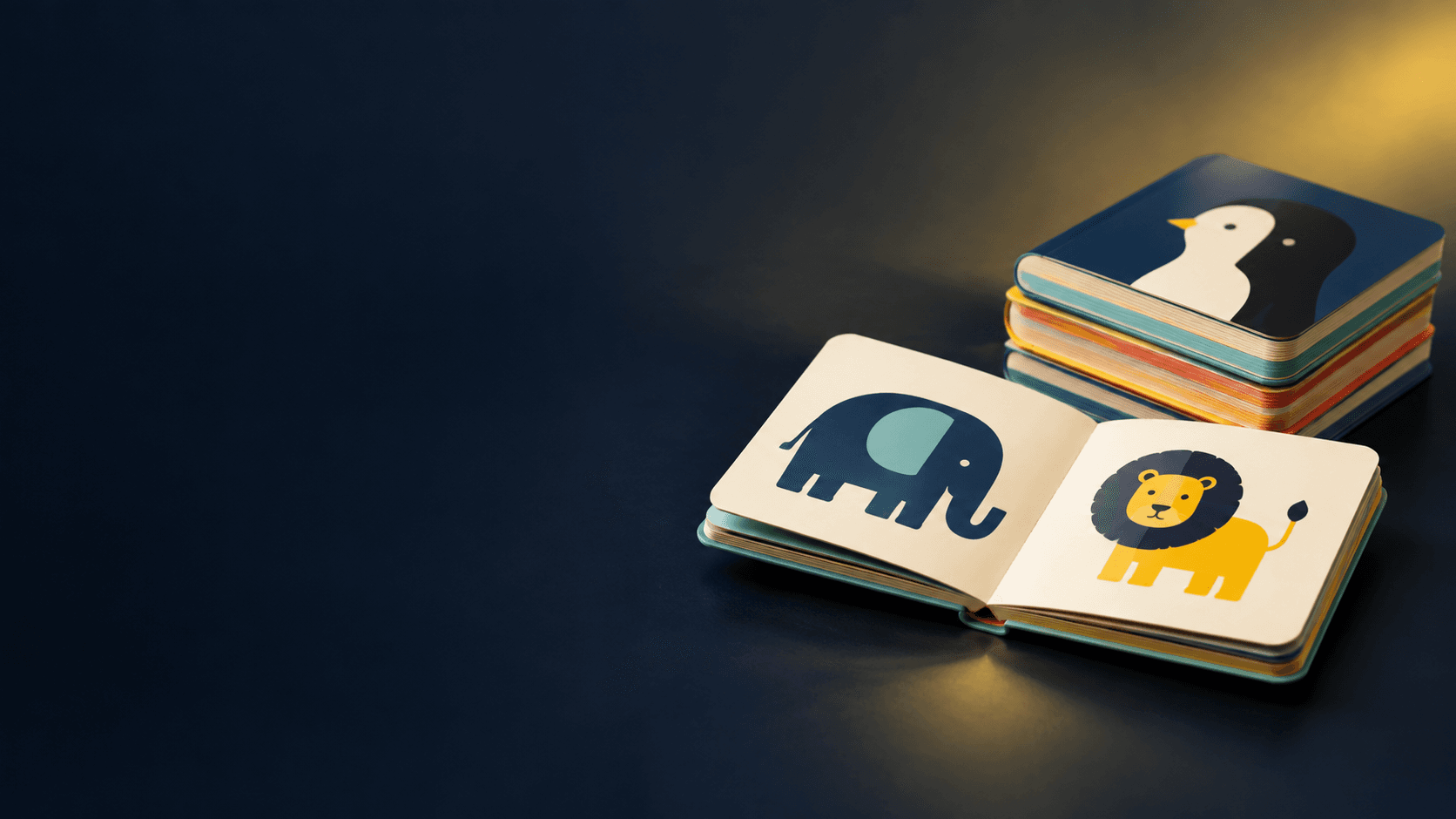 Durable board books arranged in a print studio