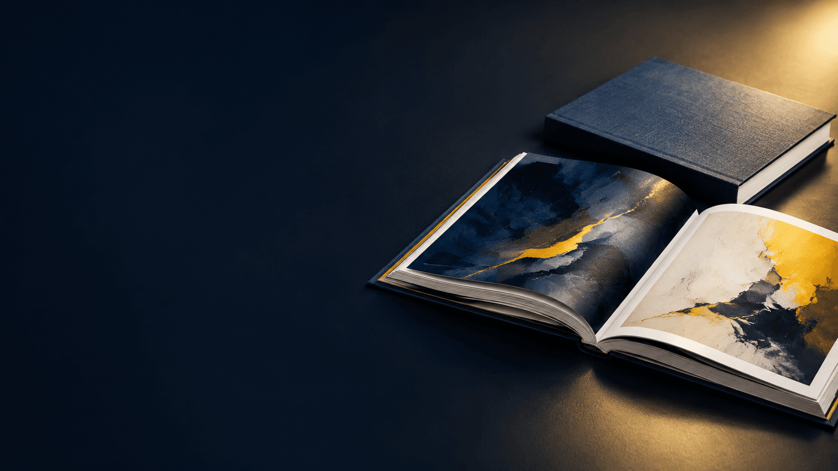 Premium coffee table book opened to a color-rich art spread