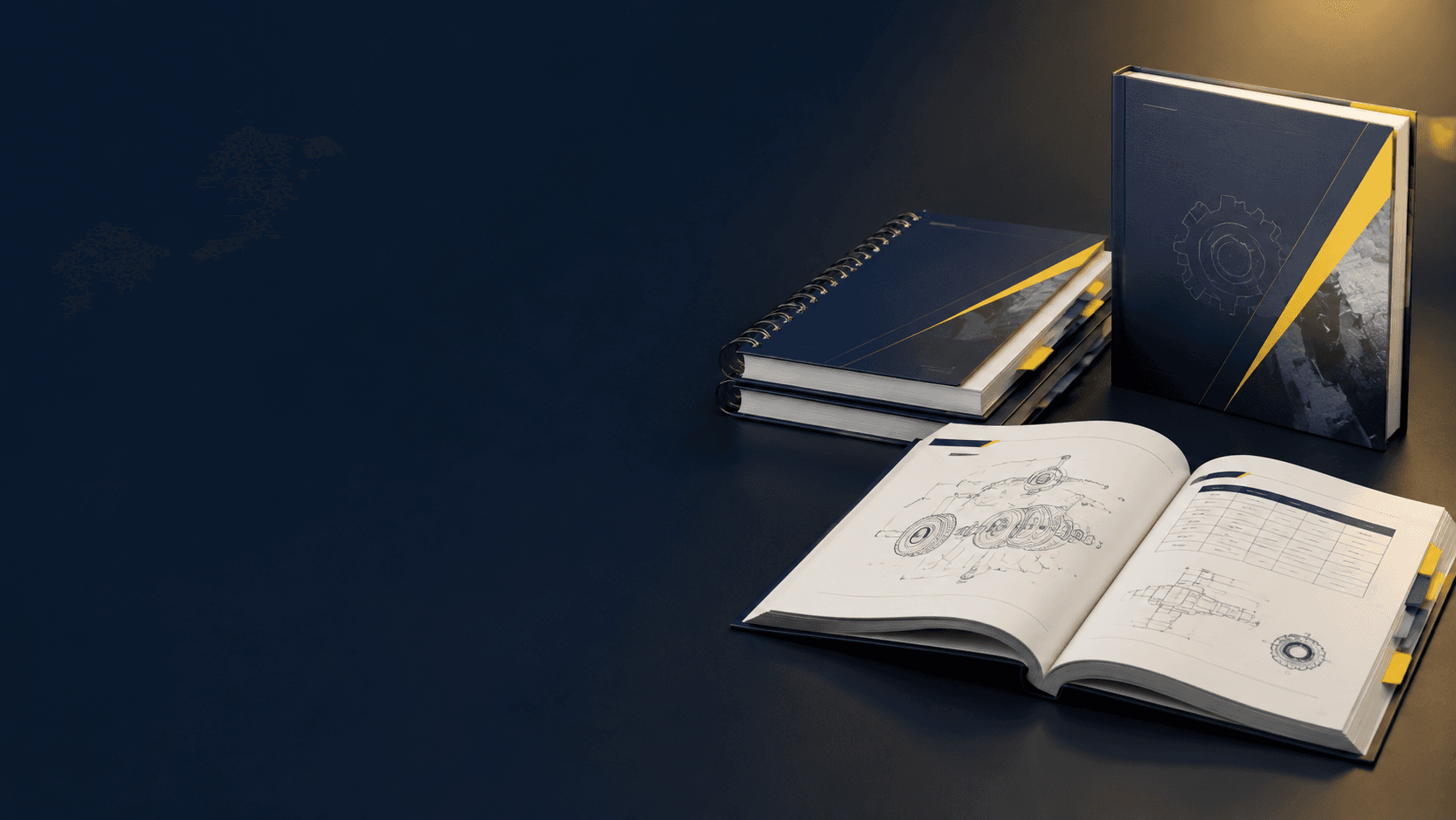 Durable printed manual opened to a clear technical reference spread