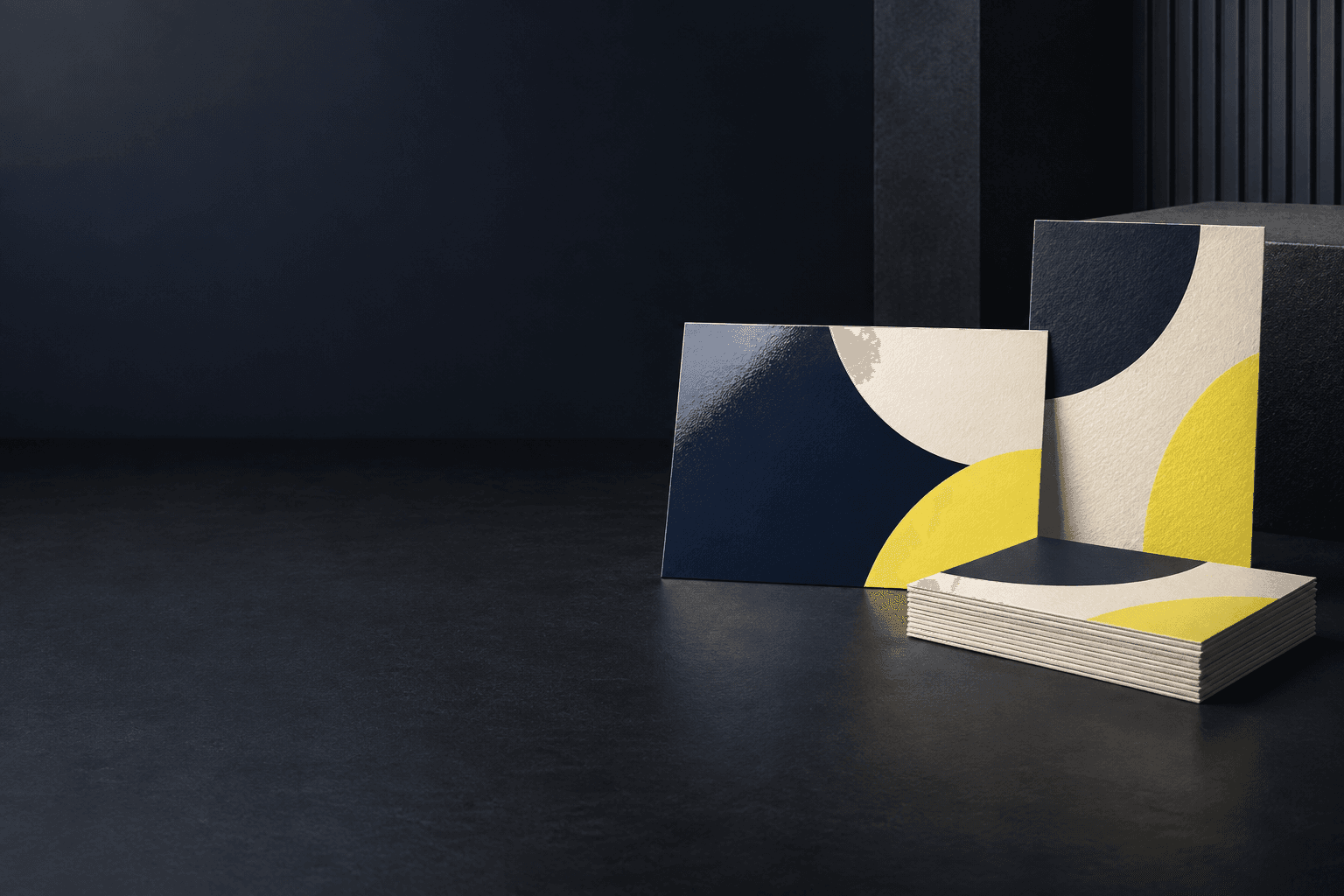 Custom printed postcards arranged to show their printed surfaces