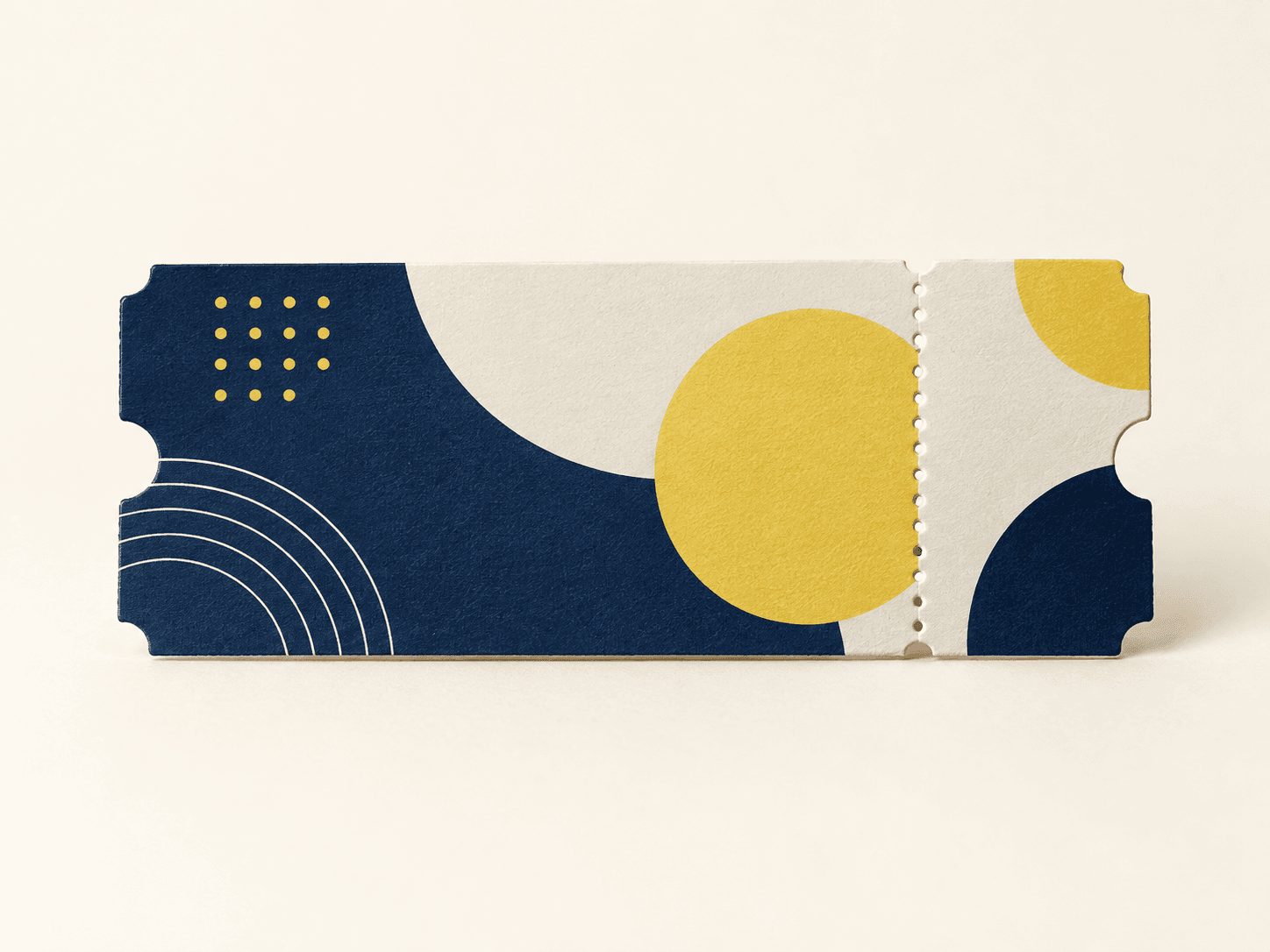 Illustrative printed event ticket with detachable stub