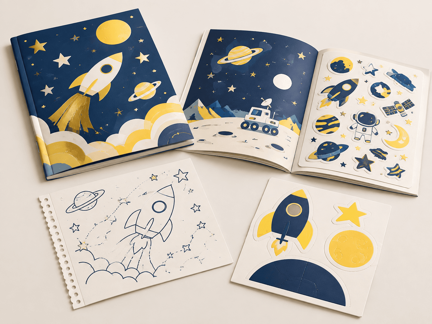 Activity book paper, stickers and special feature options