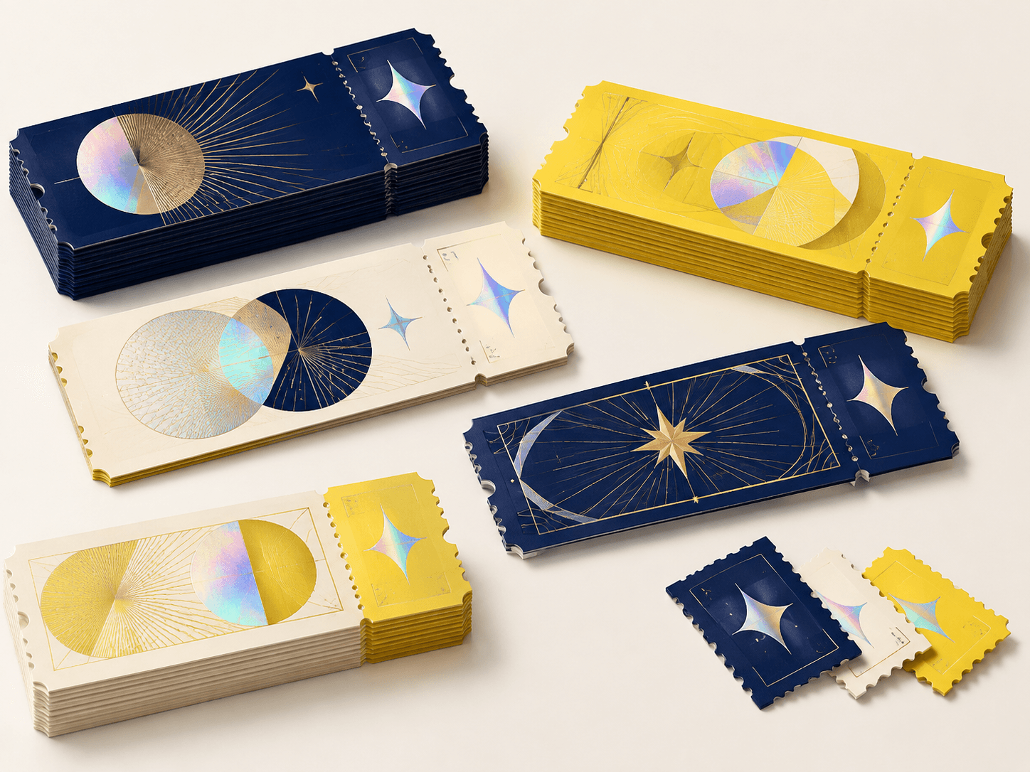Illustrative event ticket configurations and finishing options