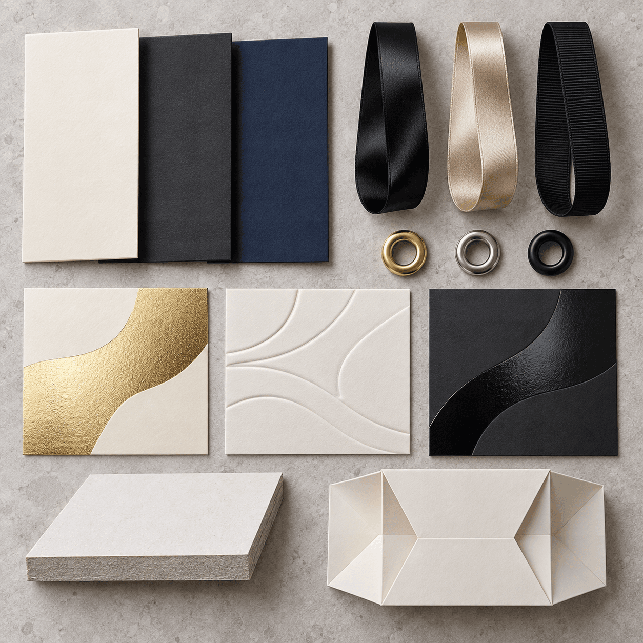 Illustrative gift paper bag configurations and finishing options