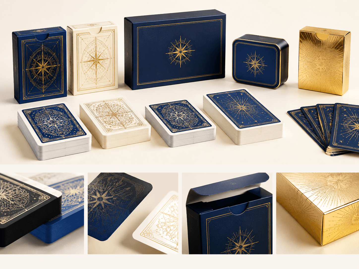 Playing-card finish and tuck-box customization options