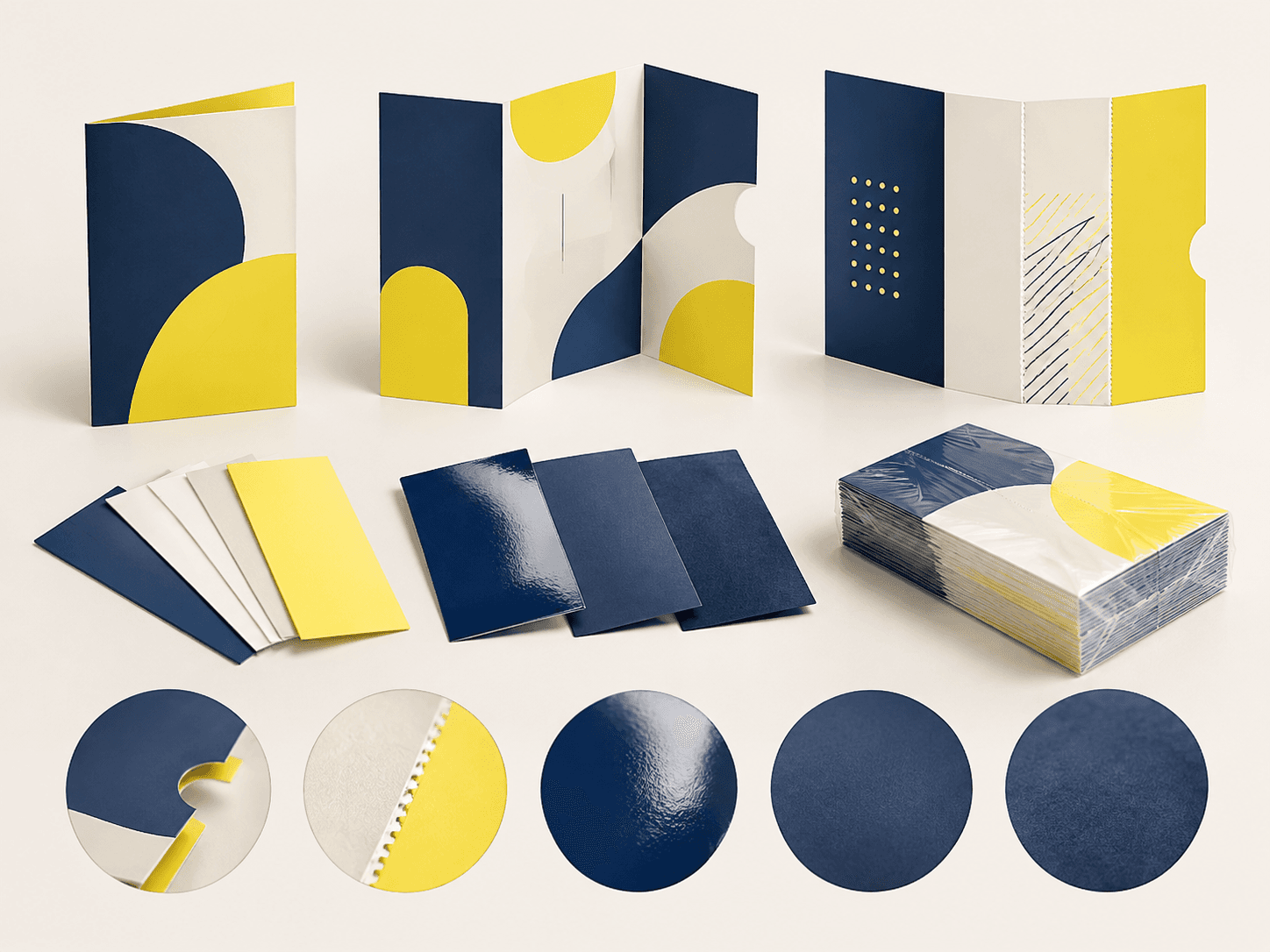 Illustrative tri-fold brochure configurations and finishing options