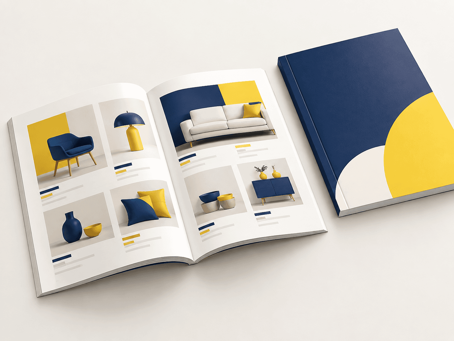Product catalog opened to a structured product reference spread