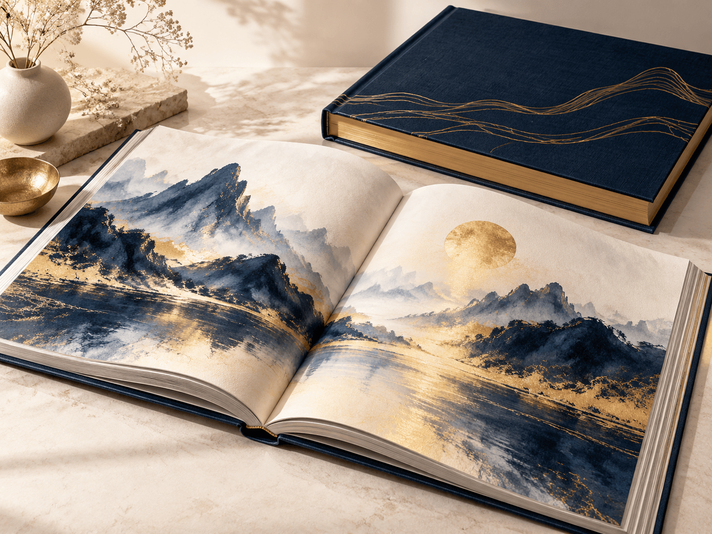 Coffee table book binding and layered paper detail