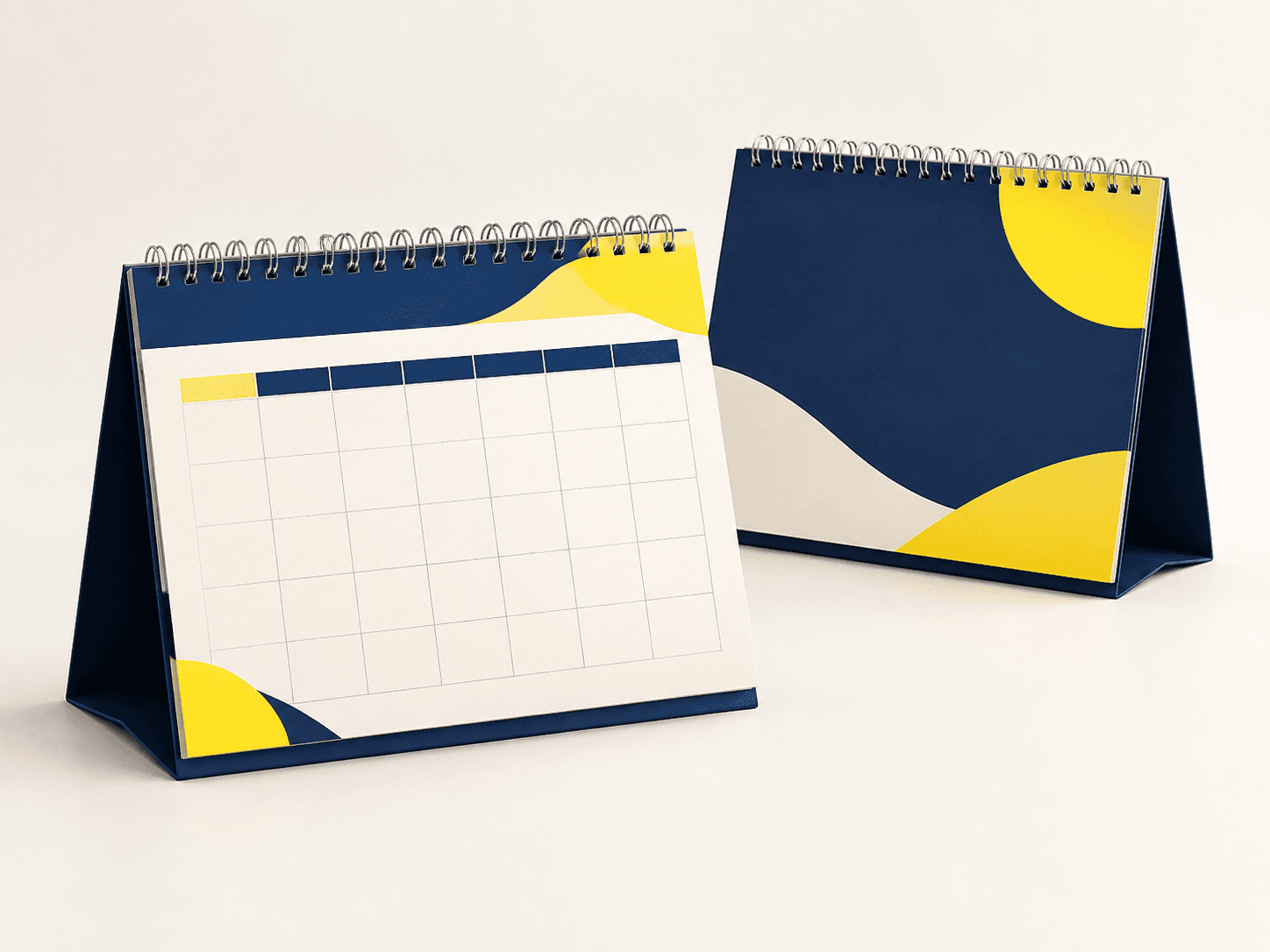 Self-standing desk calendar with printed monthly pages