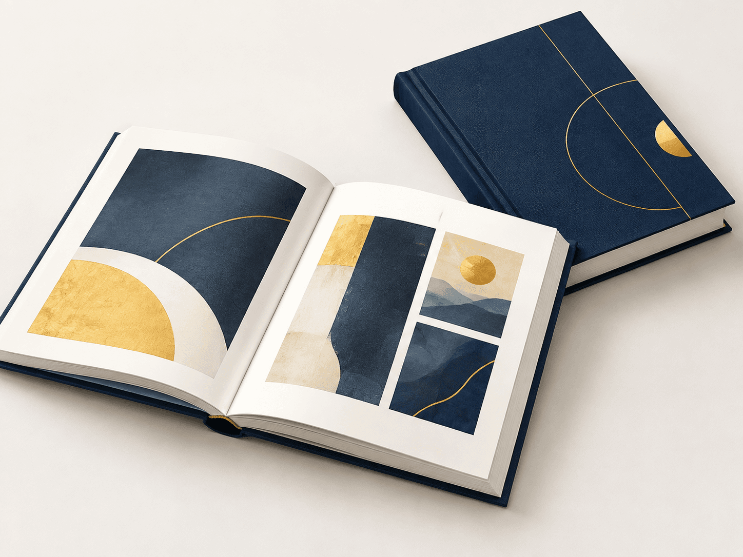Open hardcover book showing rigid cover and printed pages