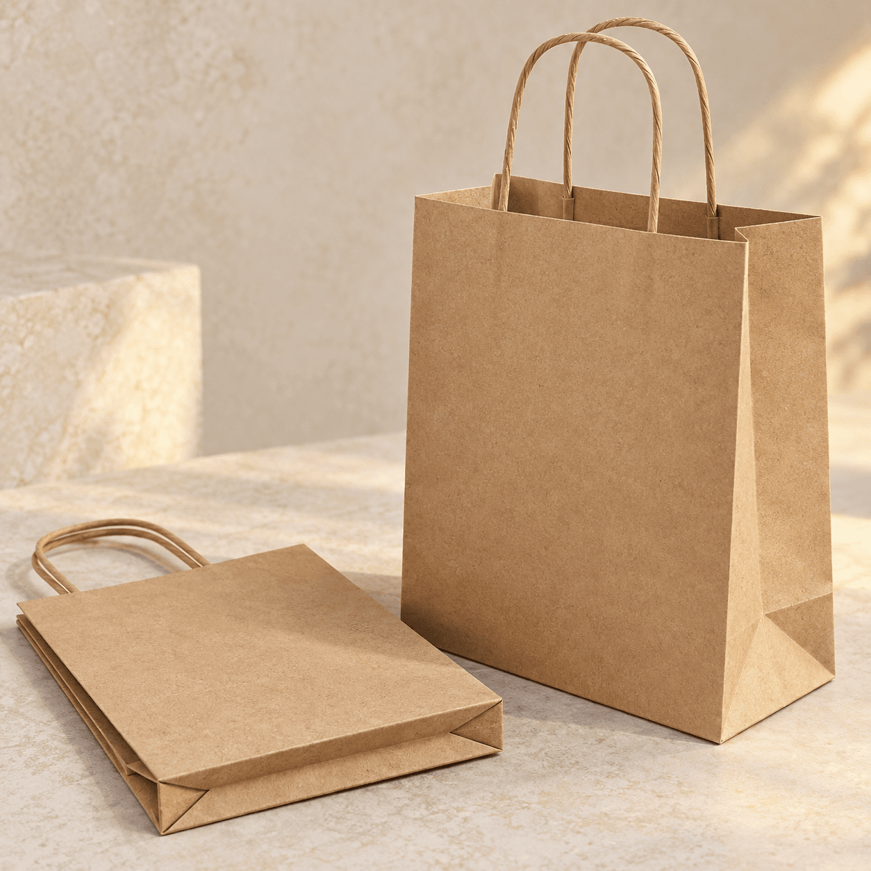 Branded kraft paper shopping bag with twisted handles