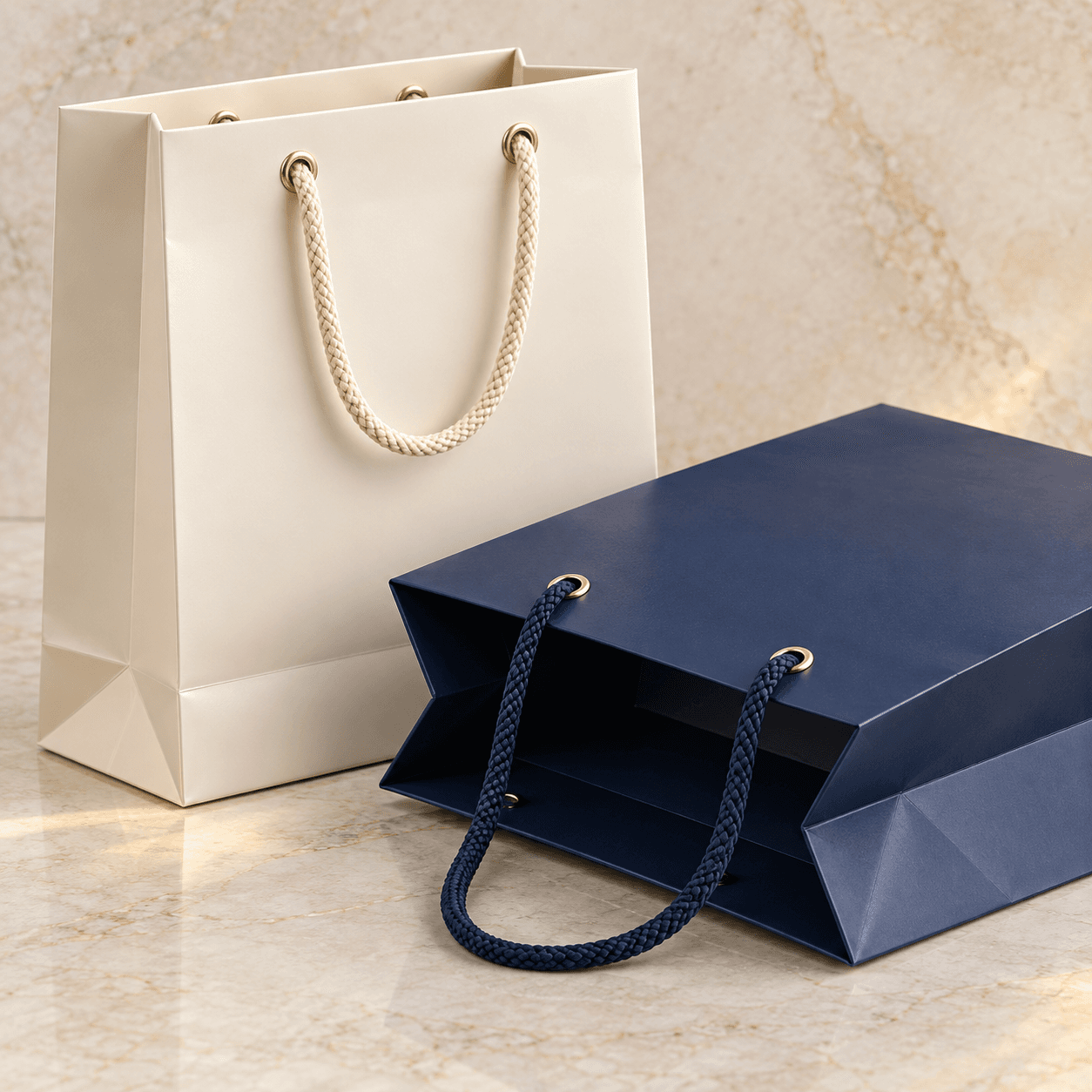 Glossy laminated paper bag with custom printing and rope handles