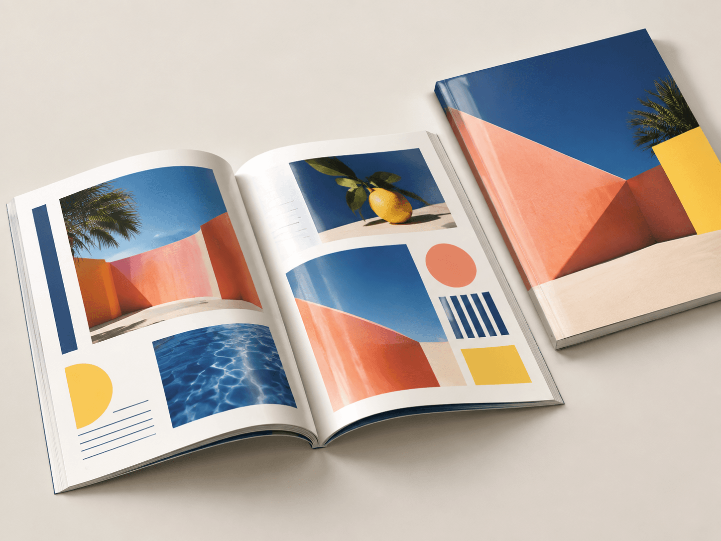 Magazine open to an editorial photo spread