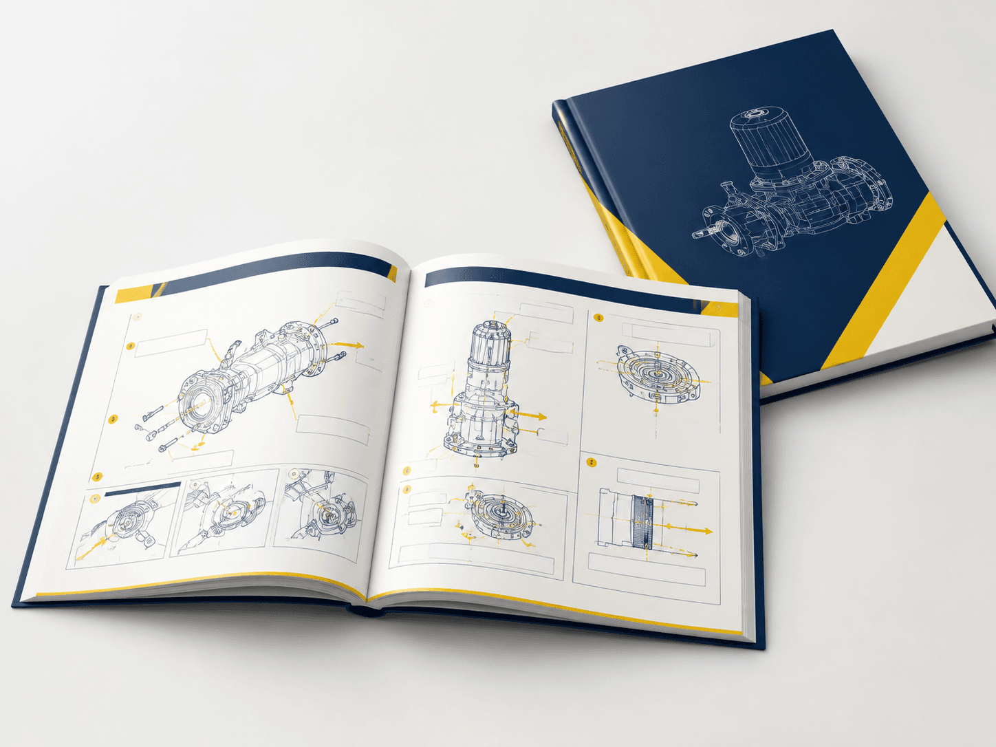 Manual binding and tabbed technical reference page detail