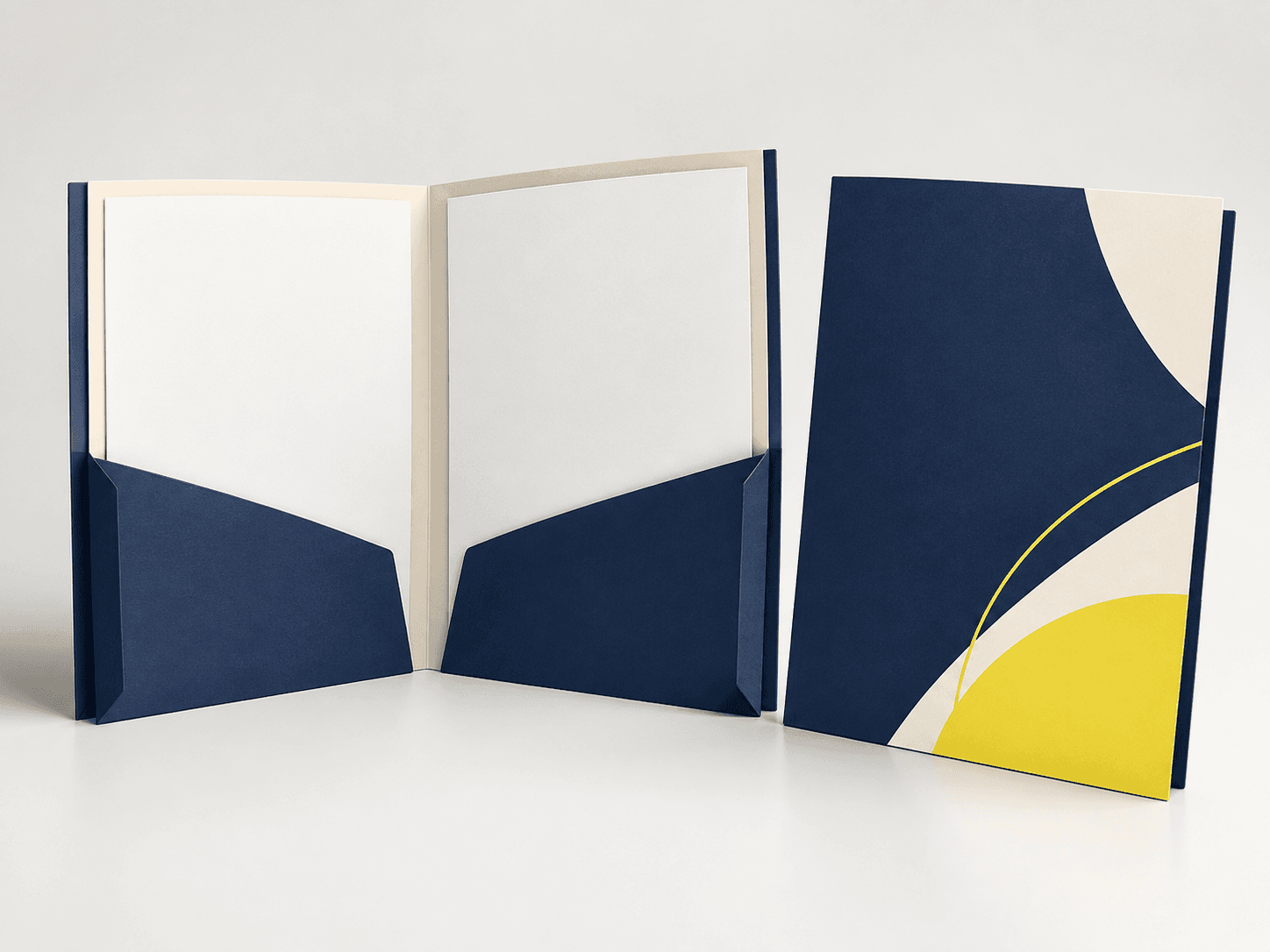 Custom presentation folder opened to show printed pockets