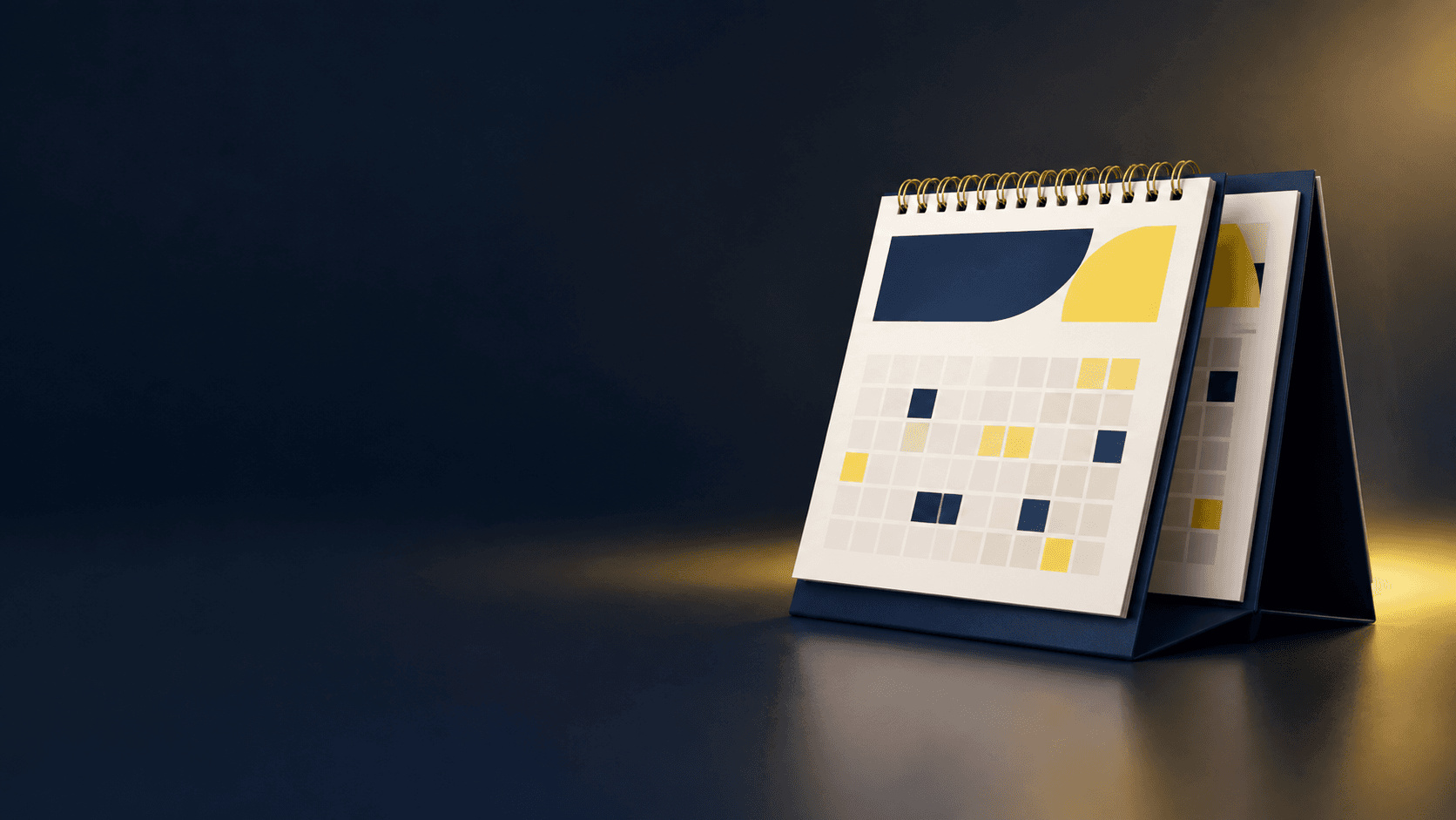 Printed desk calendar showing its custom monthly pages and standing format