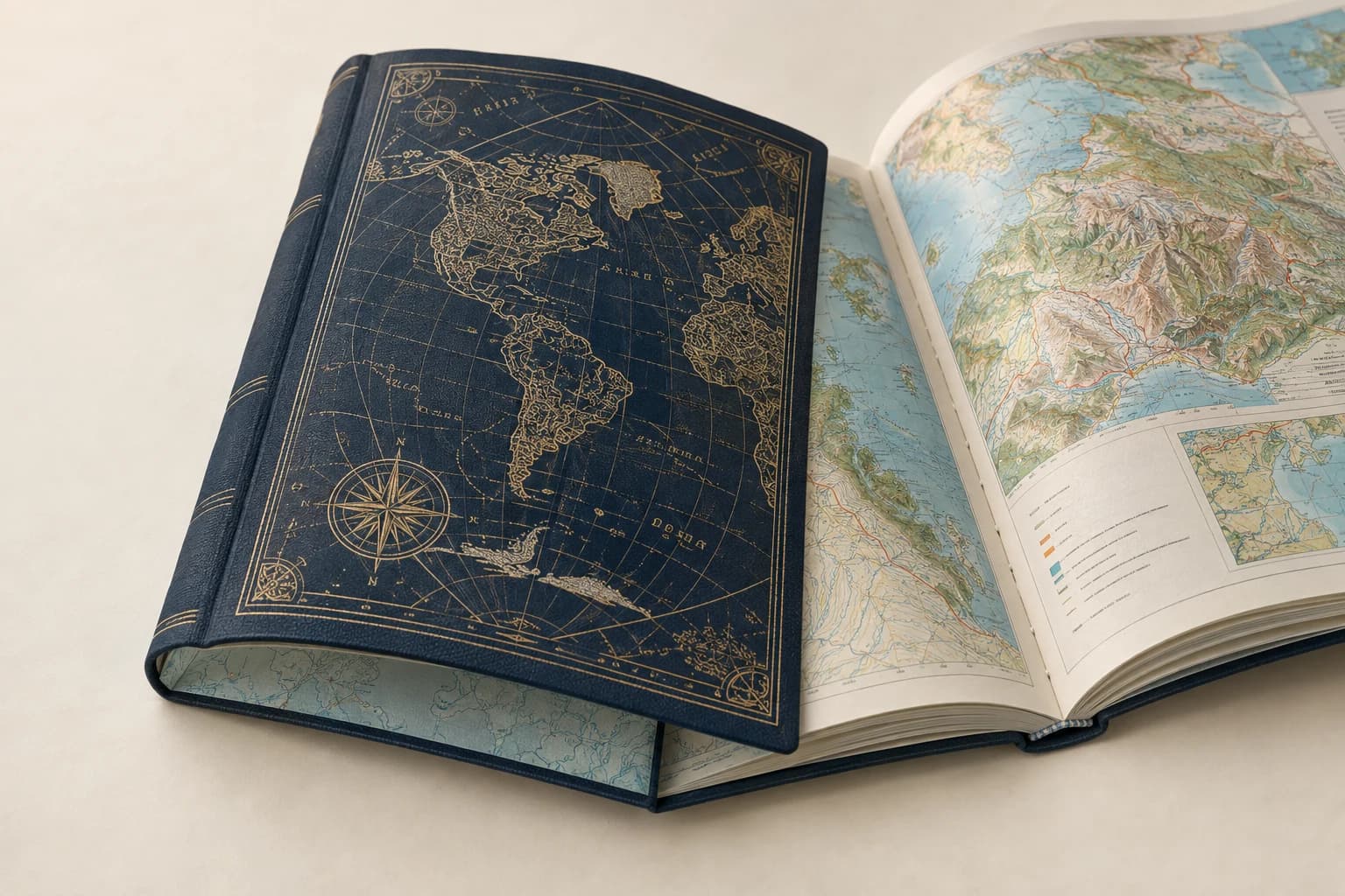Illustrative Flexibound Book: Gently curved flexible wrapped cover, attached endpapers and sewn text block; no stiff board case.