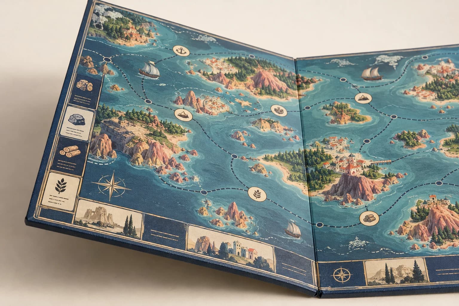 Illustrative Game Board: Visible panel hinge, wrapped board edges and aligned original playing graphics.