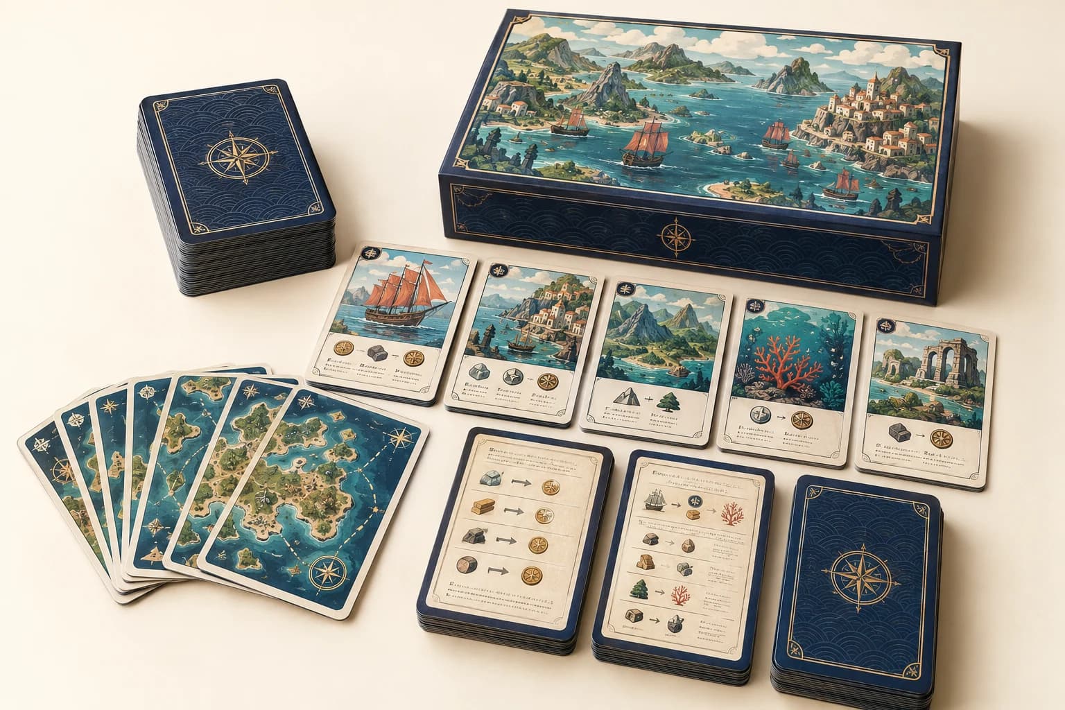 Illustrative Game Card: Distinct face groups, clear shared reverse, precision corners and complete game deck.