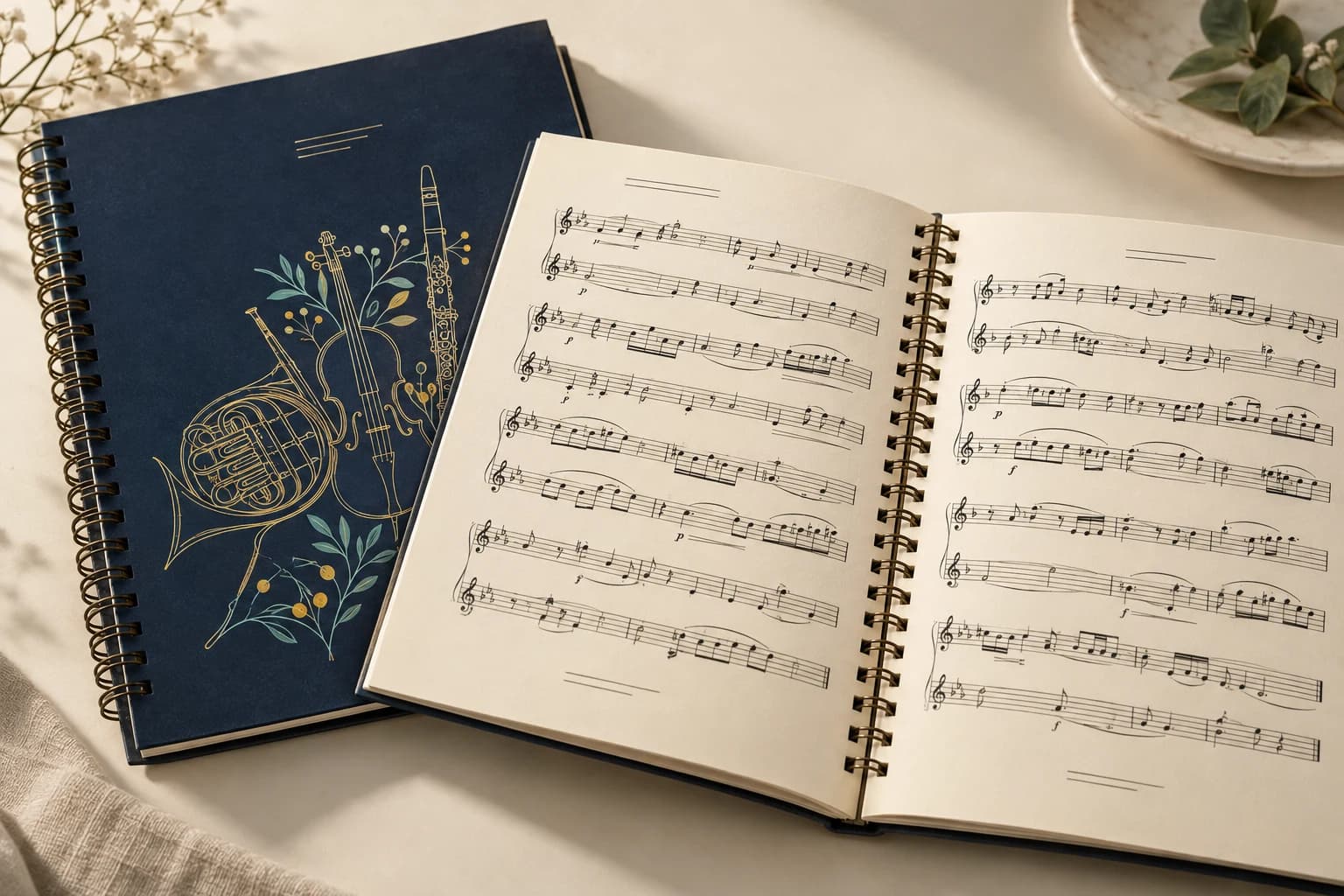 Illustrative Music Score: Paired twin-loop wire, five-line staves, note detail and an unobstructed open score.
