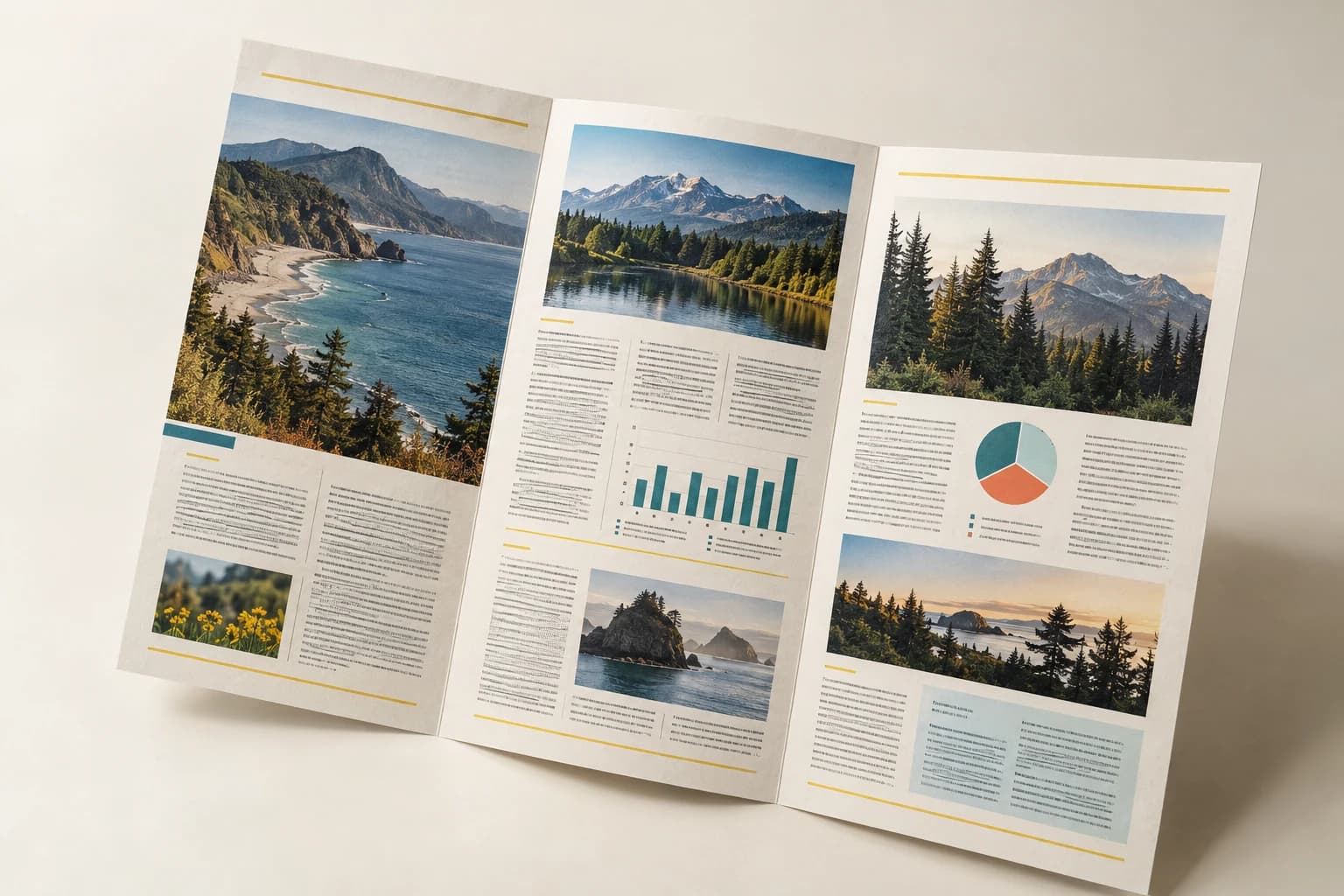 Illustrative Newsletter: Defined fold, correctly oriented reading panels and sharp printed photo detail.