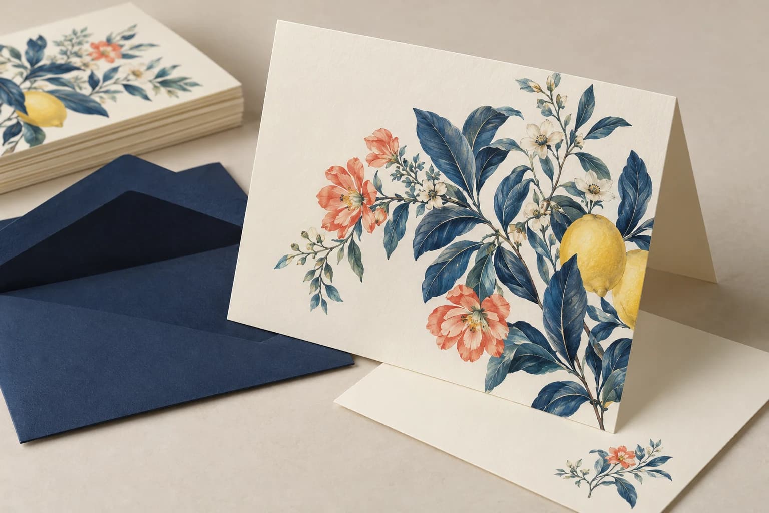 Illustrative Note Card: Clean scored fold, writable inner paper and envelope insertion clearance.