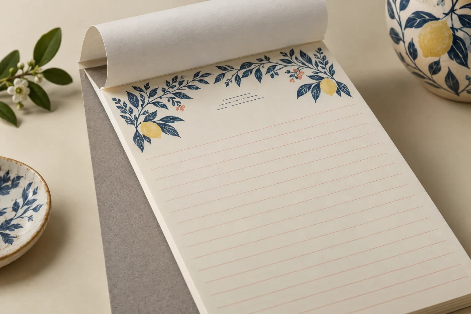 Illustrative Notepad: Actual glued edge, clean tear-off leaves, uncoated writing surface and supporting board.