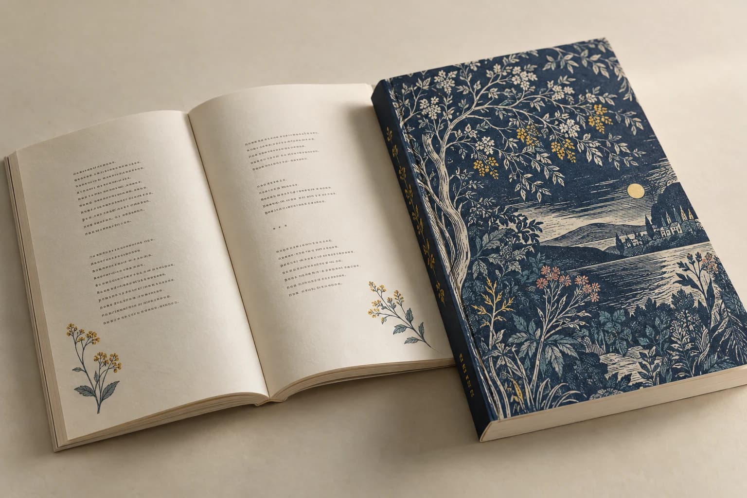 Illustrative Poetry Book: Intentional stanza spacing, paper grain and a clean compact paperback spine.
