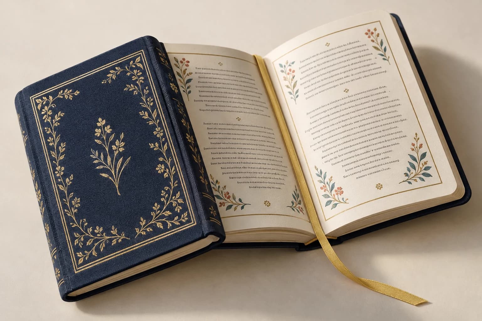 Illustrative Prayer Book: Small-format printed type, ribbon attachment and rounded flexible handling edges.