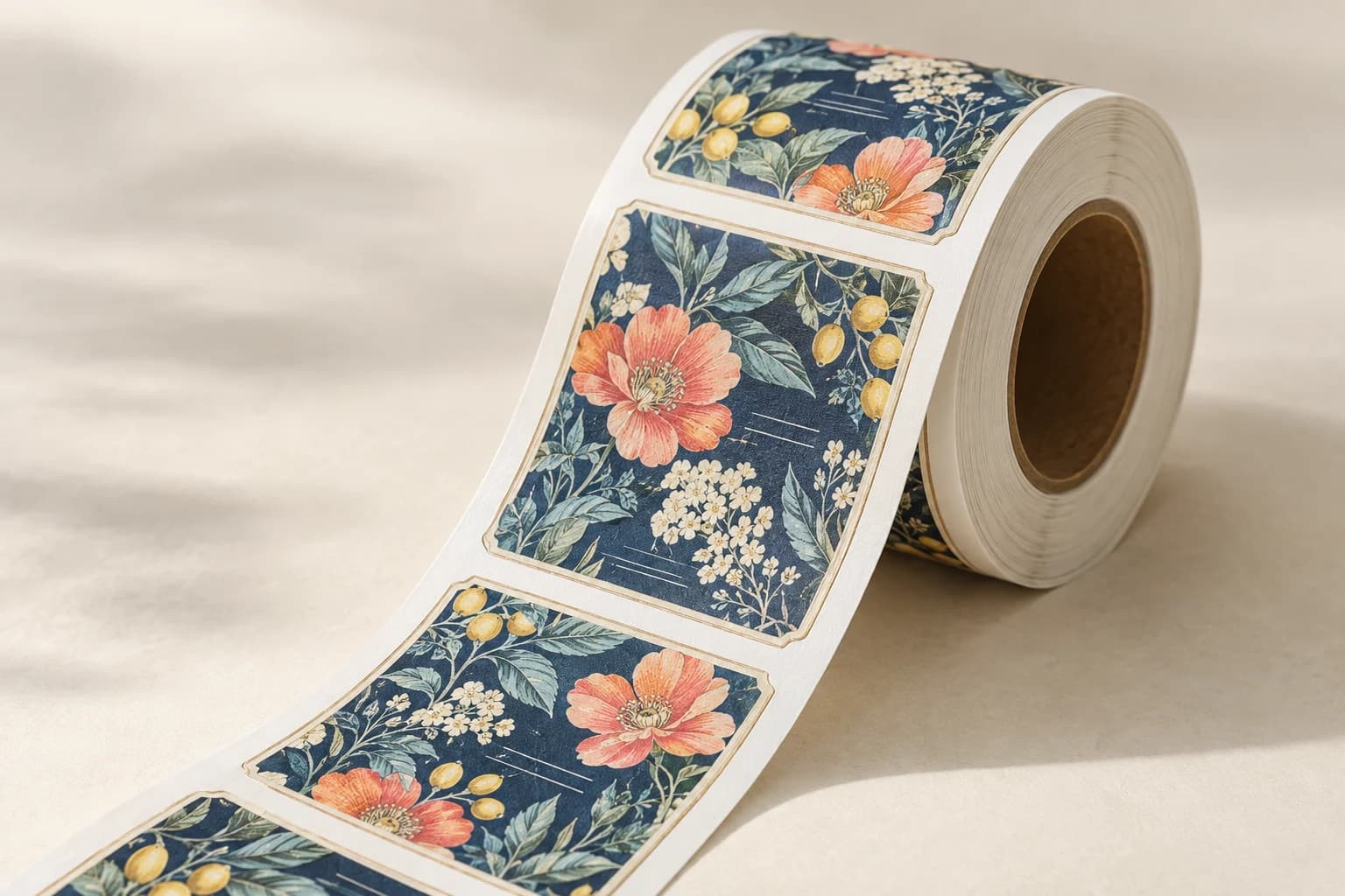 Illustrative Roll Label: Open core, consistent die-cut label pitch, release liner gaps and explicit roll winding.
