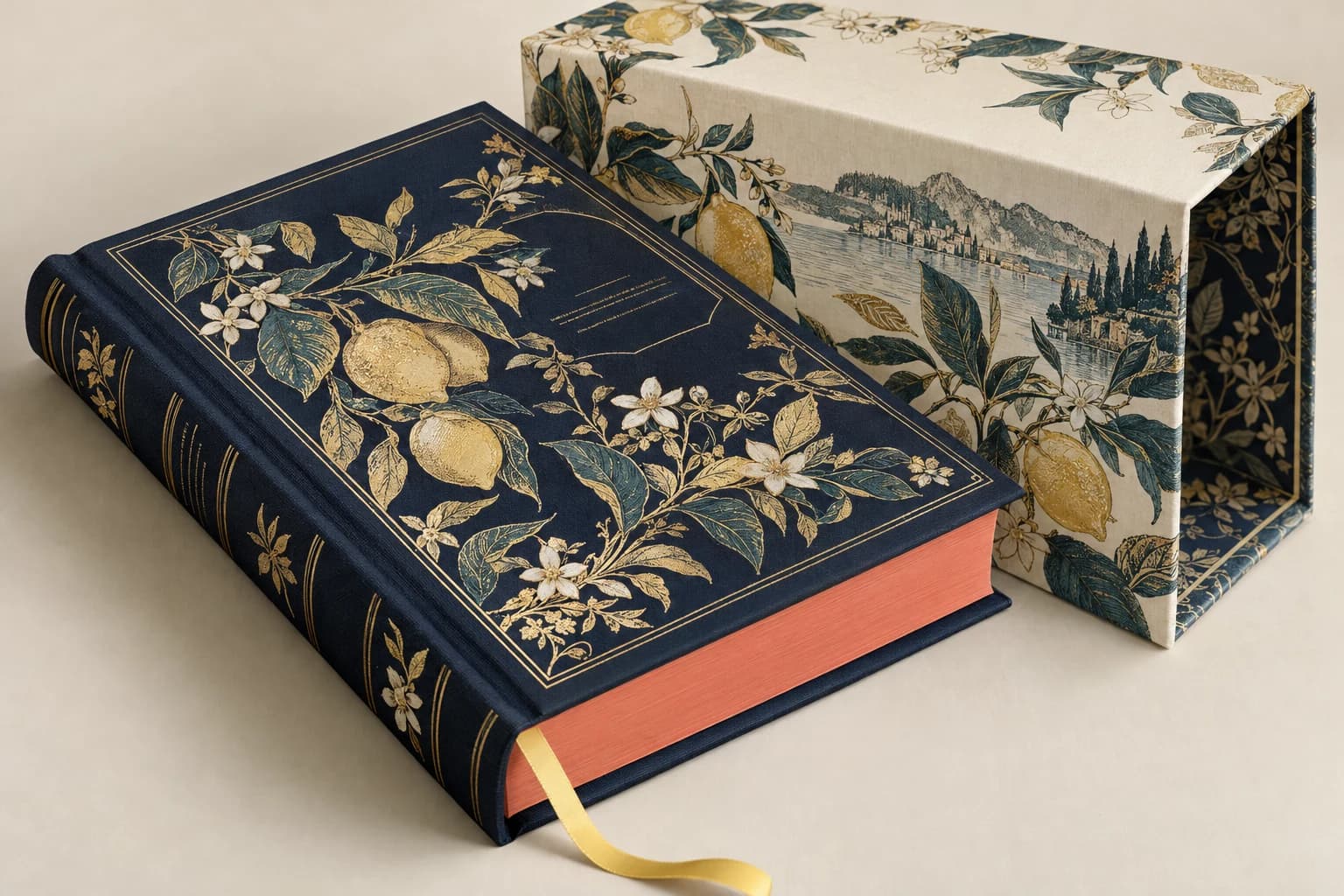 Illustrative Special Edition Book: Crisp metallic foil impression, colored page edges, cloth grain and slipcase fit.
