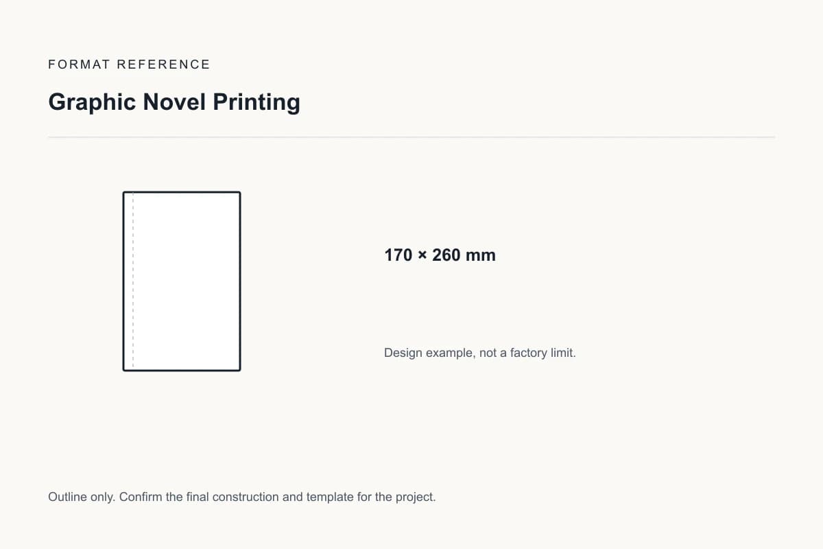 Reference format for graphic novel printing: 170 × 260 mm; design example, not a production dieline