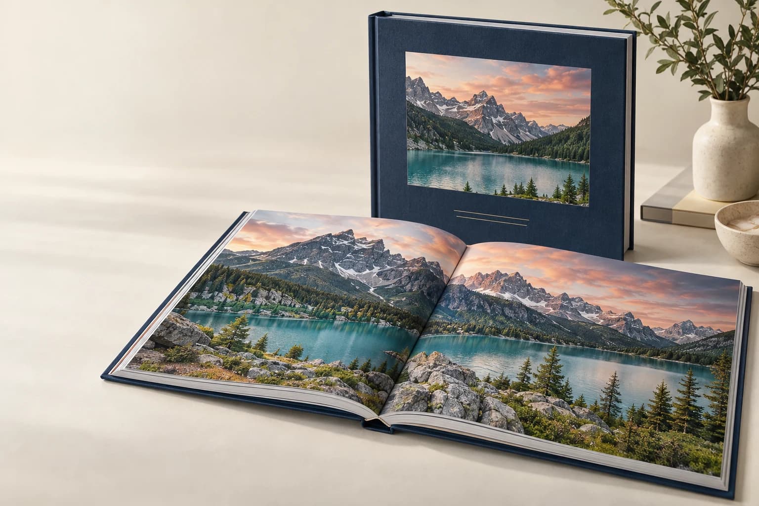 Illustrative Large-Format Book: Wide printed image detail, broad sewn opening and visibly supported thick cover.