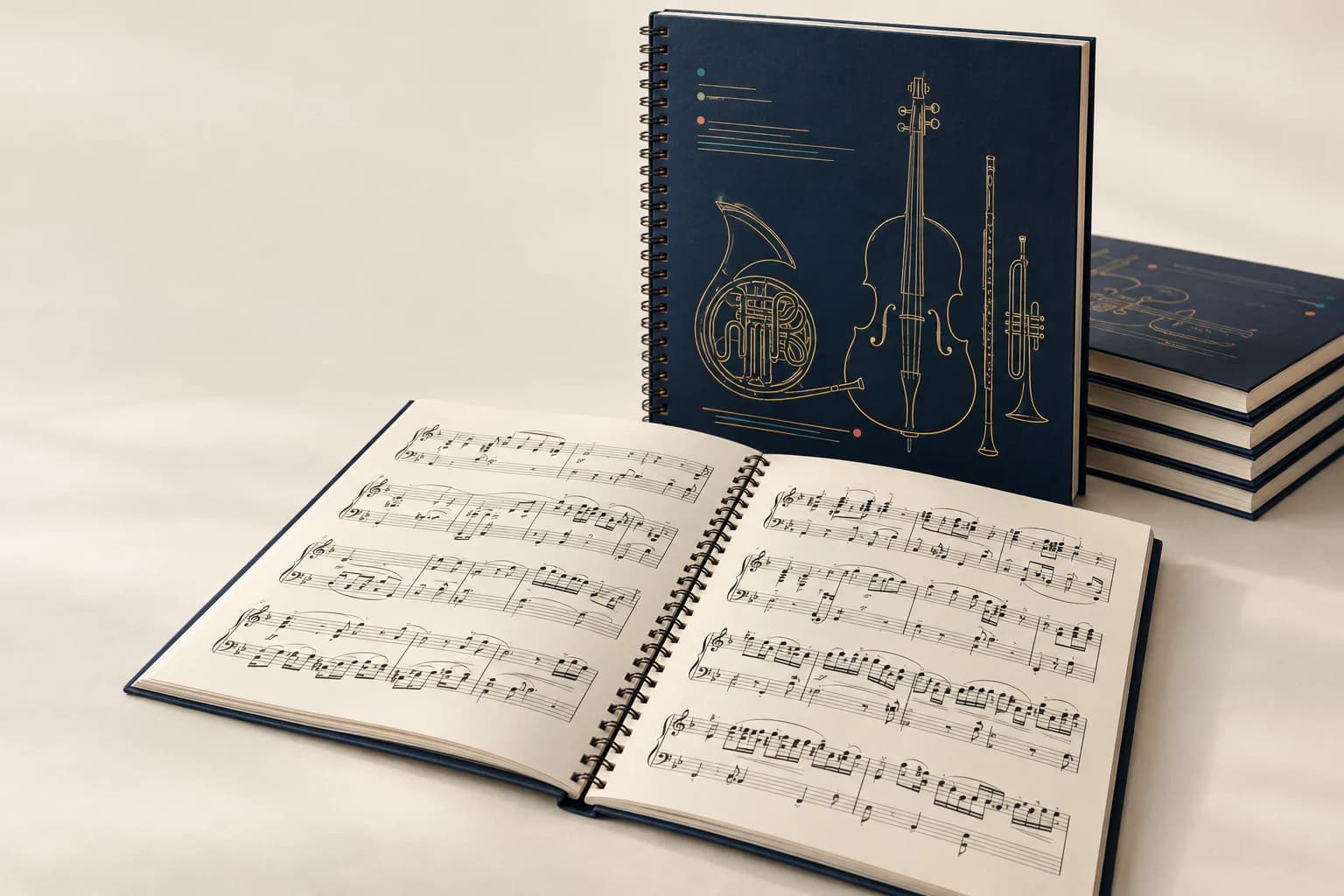Illustrative Music Score: Paired twin-loop wire, five-line staves, note detail and an unobstructed open score.