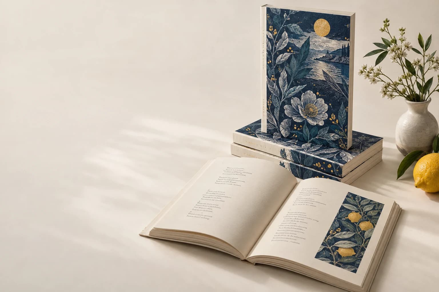 Illustrative Poetry Book: Intentional stanza spacing, paper grain and a clean compact paperback spine.