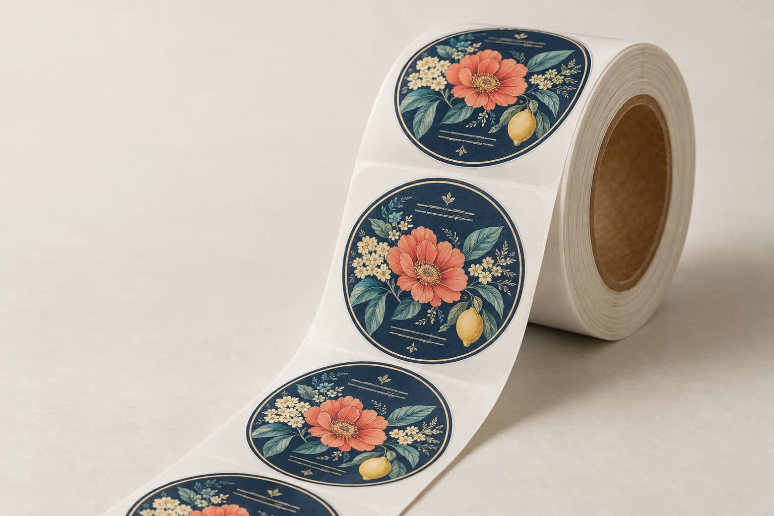Illustrative Roll Label: Open core, consistent die-cut label pitch, release liner gaps and explicit roll winding.