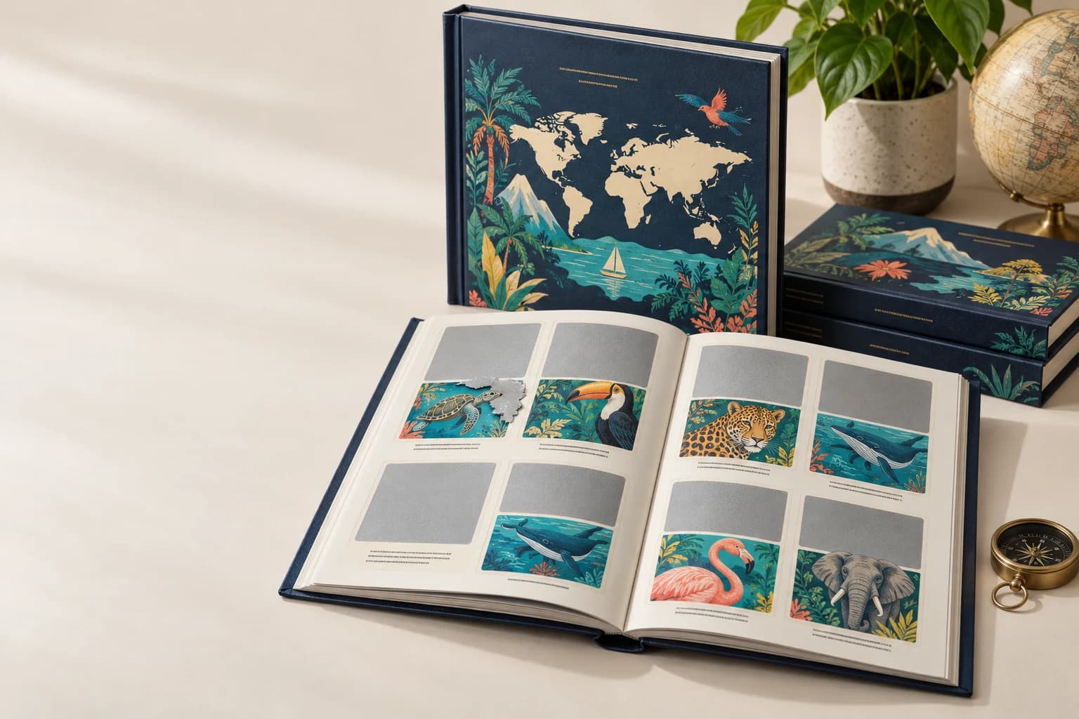 Illustrative Scratch-Off Book: Distinct removable silver coating edge, vibrant revealed printing and real bound paper leaves.
