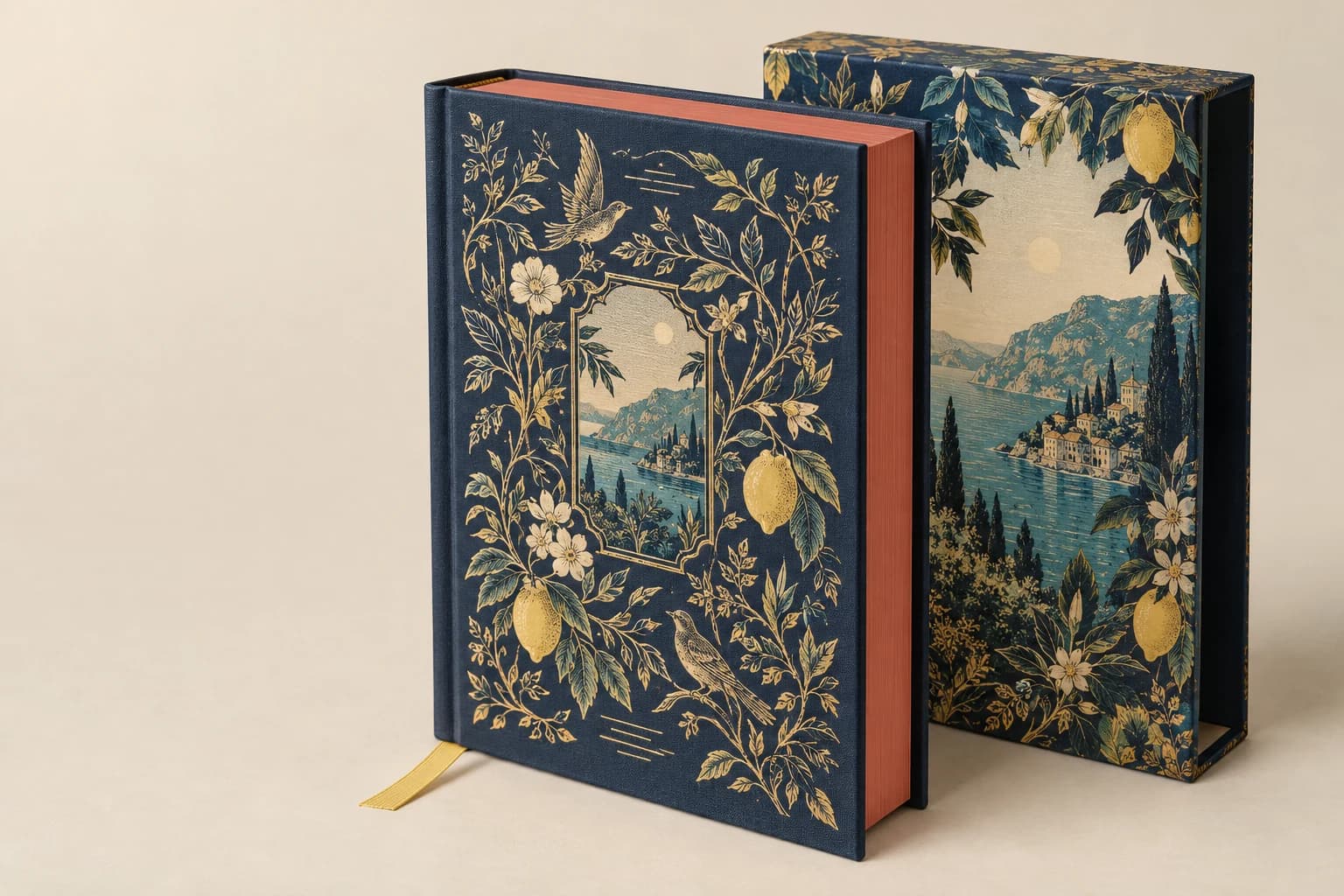 Illustrative Special Edition Book: Crisp metallic foil impression, colored page edges, cloth grain and slipcase fit.