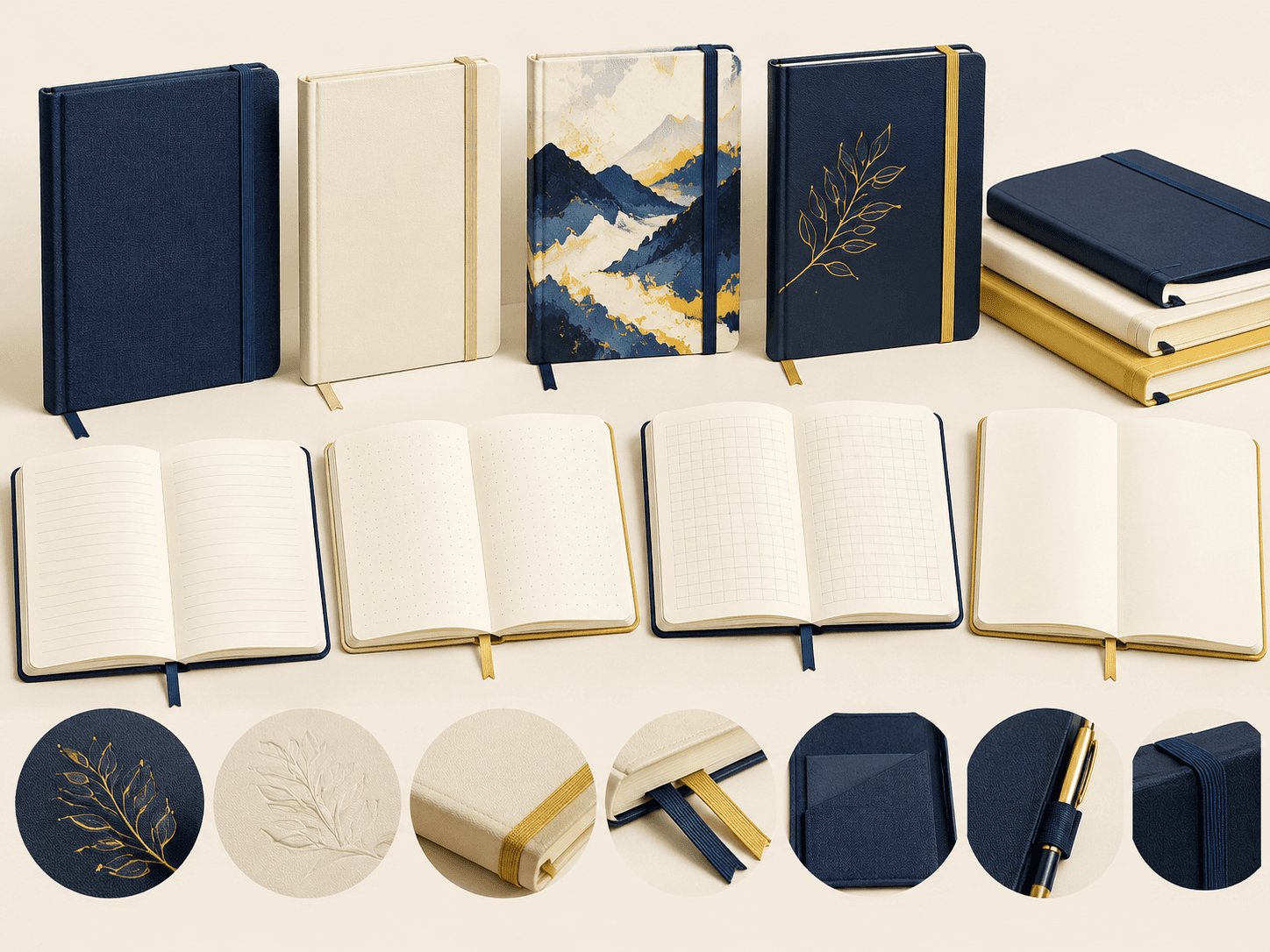 Notebook cover, paper, ribbon and elastic customization materials
