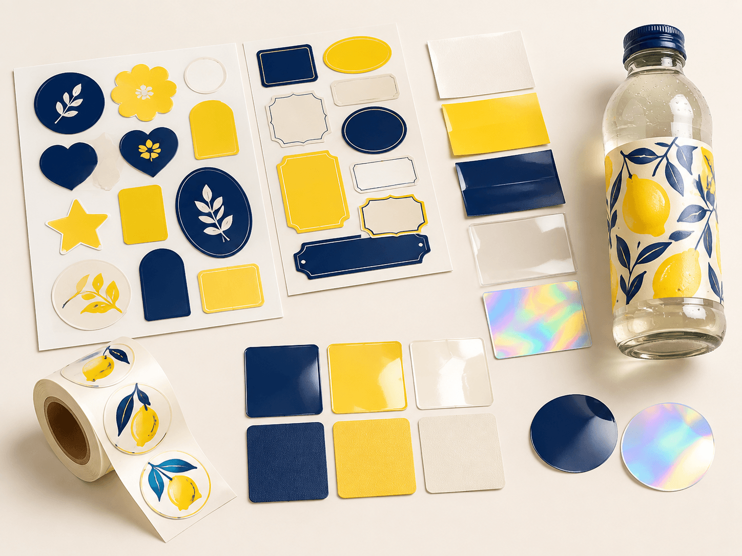 Illustrative sticker & label configurations and finishing options