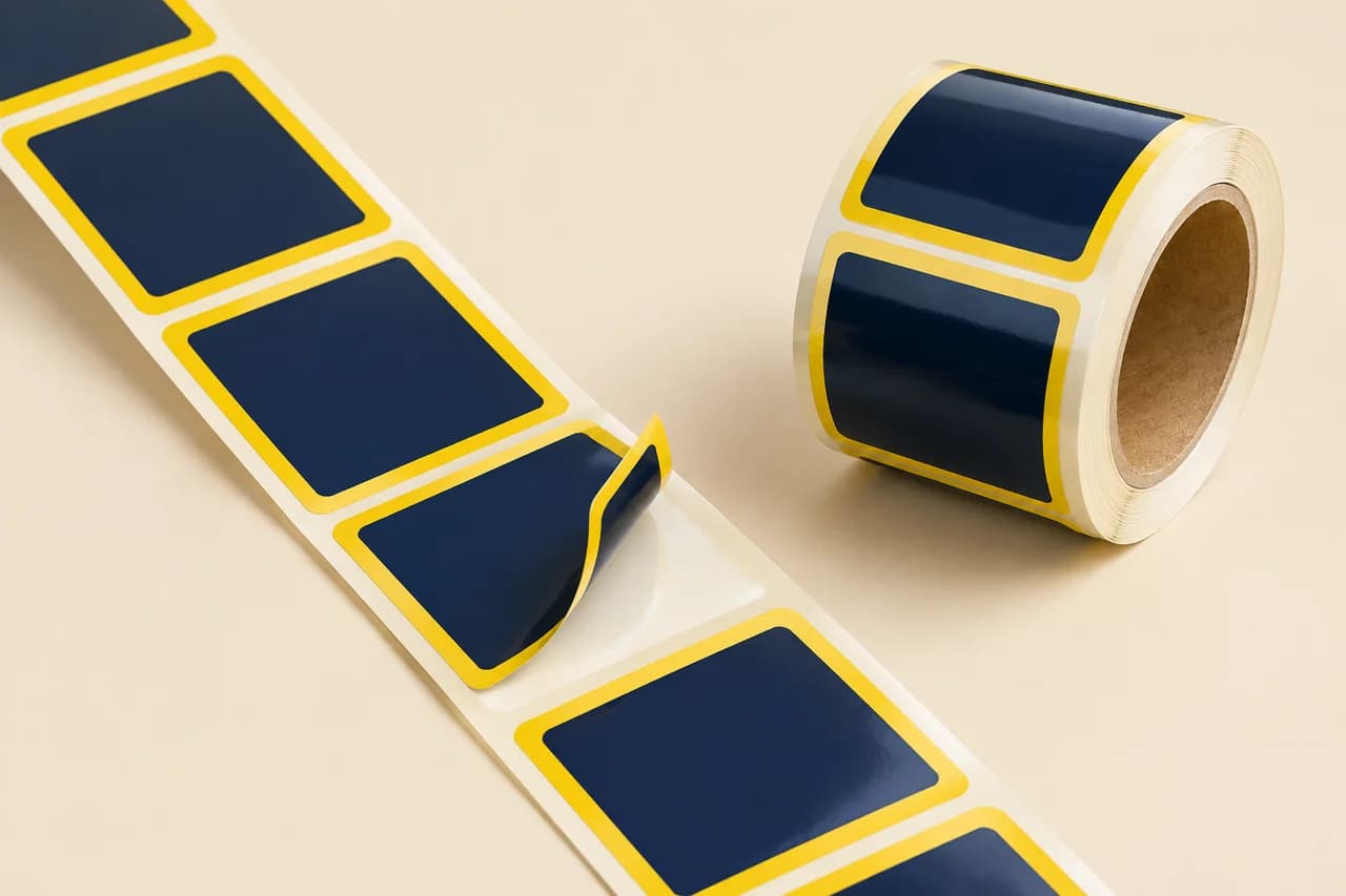 Pressure-sensitive label peeling from a continuous release liner beside a label roll