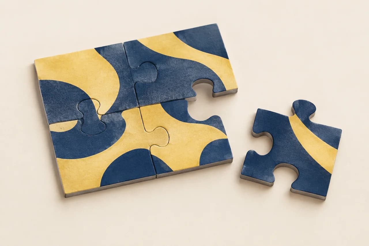 Interlocking jigsaw section showing printed facing, greyboard edges and curved tabs