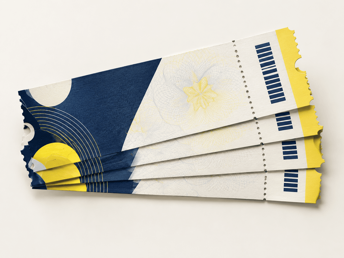 Printed event tickets with admission and numbering details