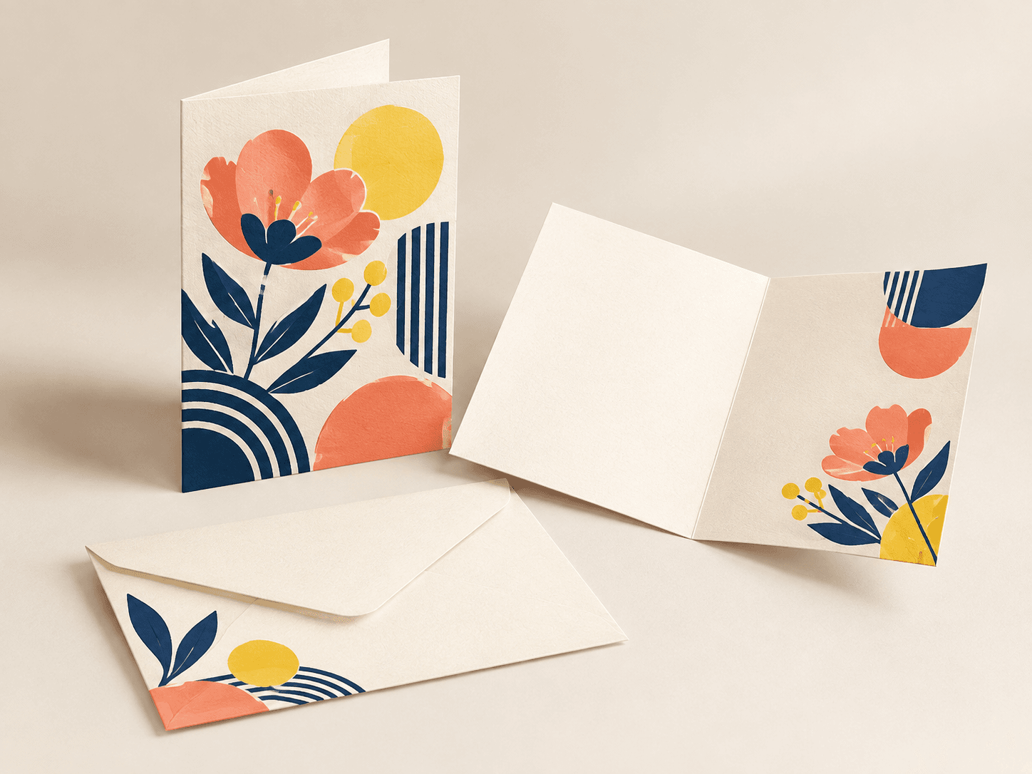 Folded greeting cards with full-color printed artwork