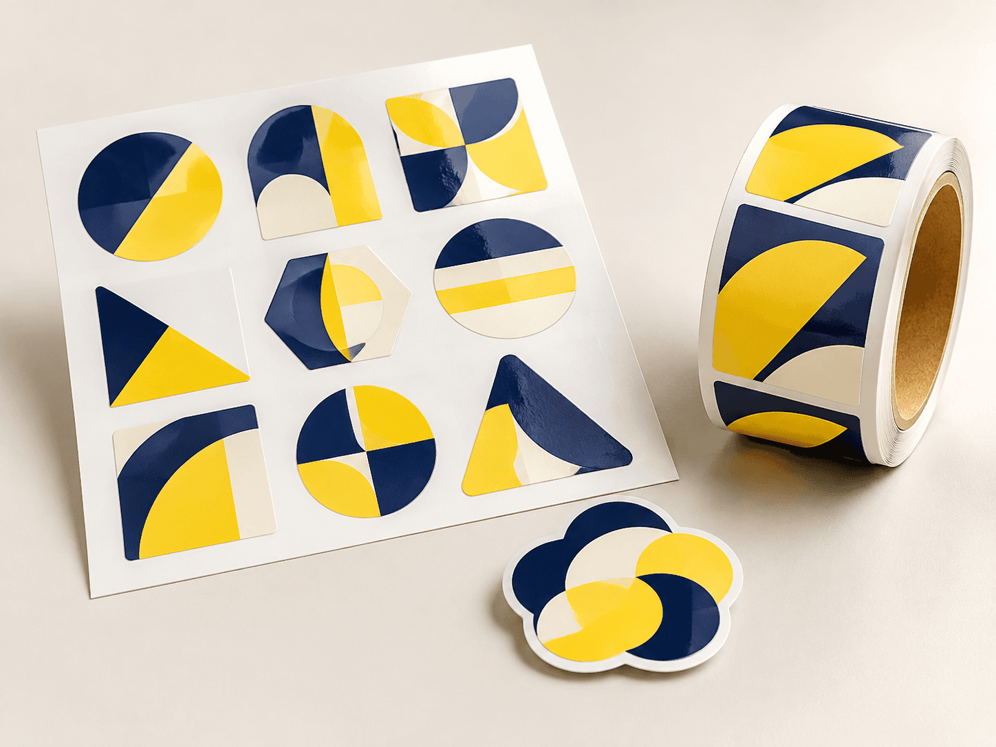 Custom printed stickers and product labels in multiple shapes