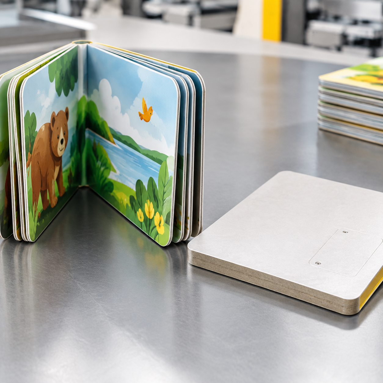 Board-book leaves and thicker back-panel construction for a custom sound book