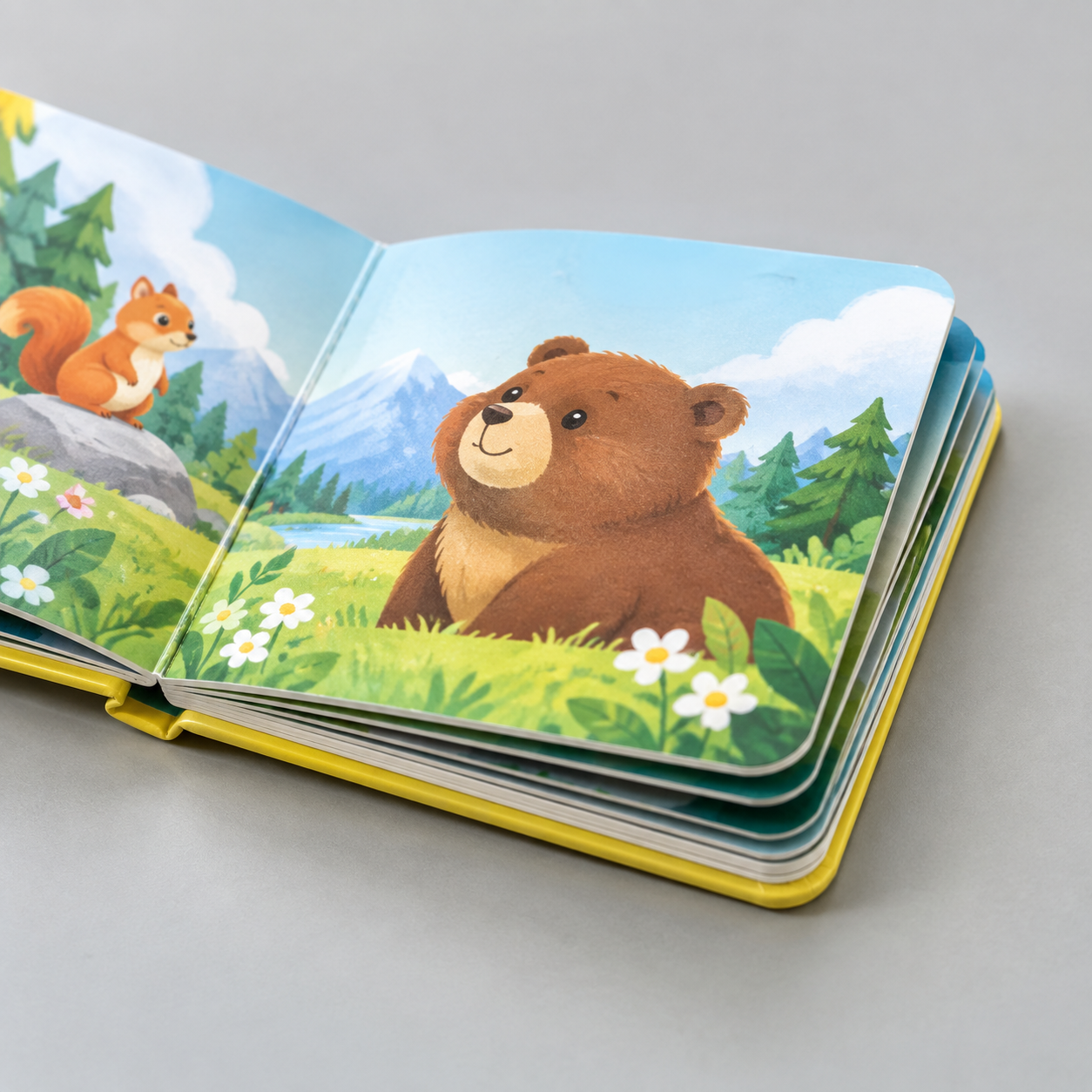 Close-up of aligned rounded corners on thick board book pages
